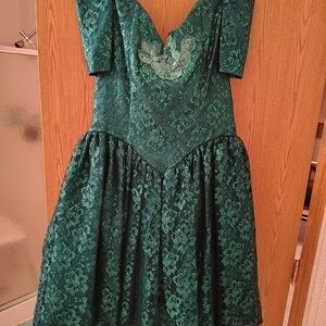 Gunne Sax Emerald Green Lace Midi Dress